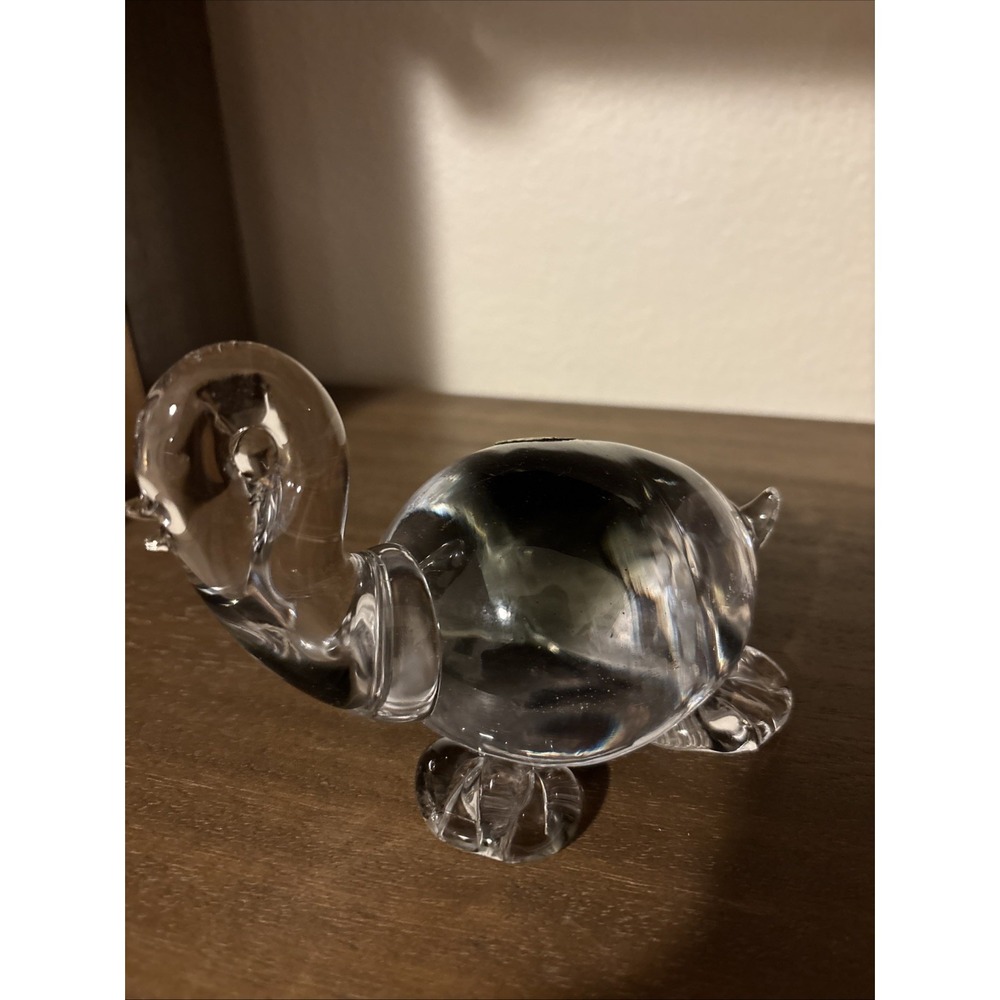 Vintage Murano Art Glass Sea Turtle Figurine Hand Blown Black W/original Sticker
